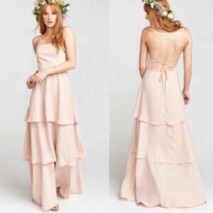 Show Me Your Mumu Calypso Maxi Dress Pink Tiered Spaghetti Strap Bridesmaid S